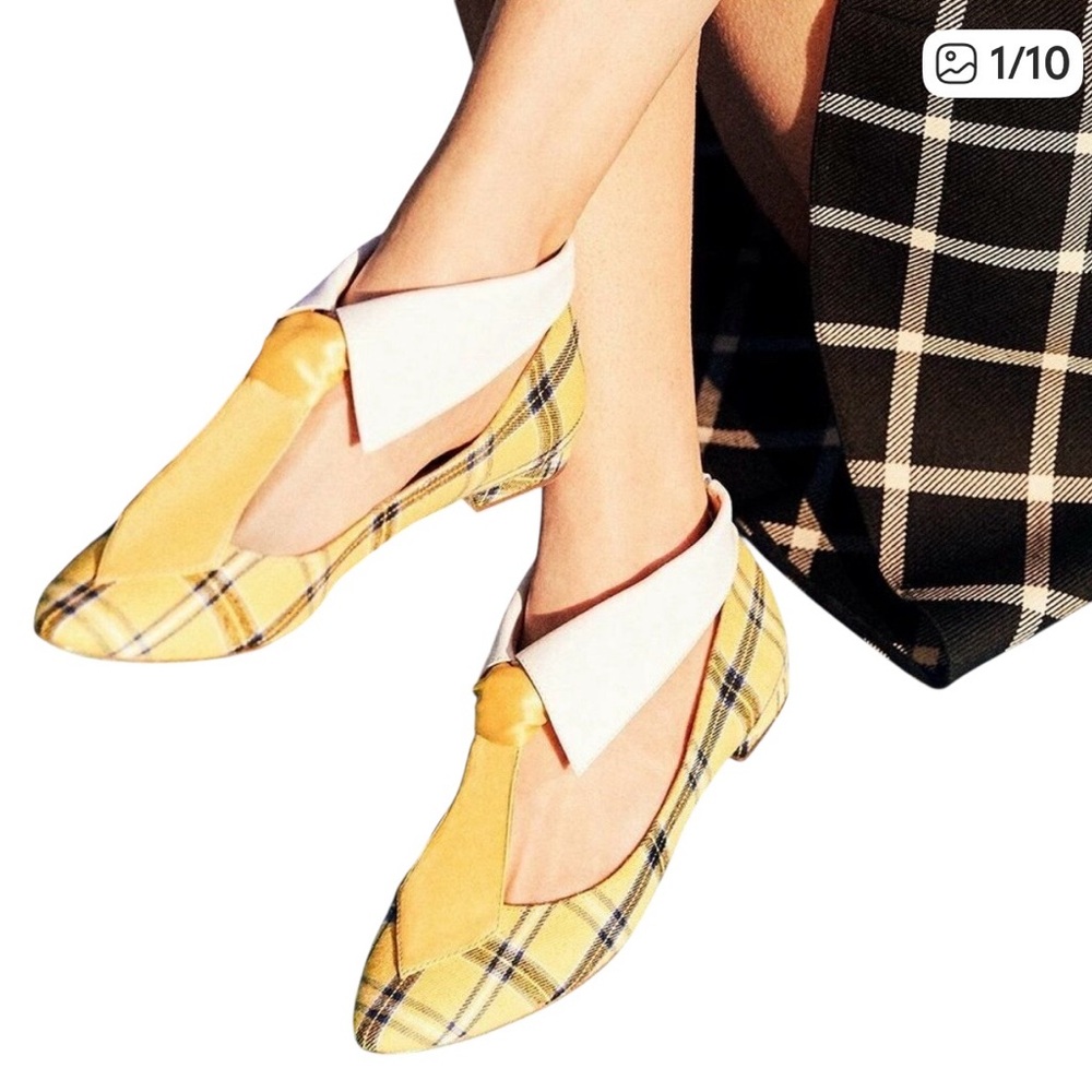 New In Box Katy Perry Collections The Uni Plaid Yellow Flats Size 7.5M - Picture 2 of 12